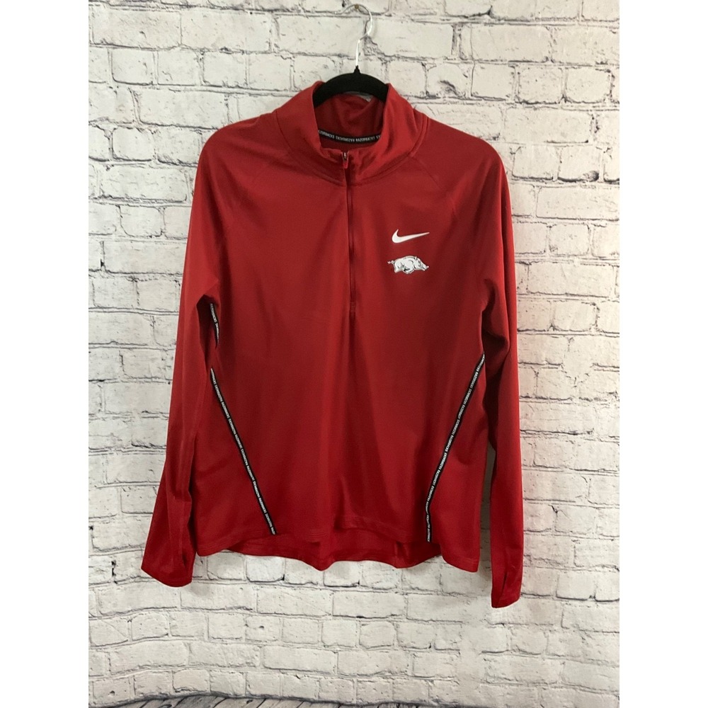 Nike Dri-Fit women's XL Arkansas Razorbacks 1/4 zip performance pullover red‎